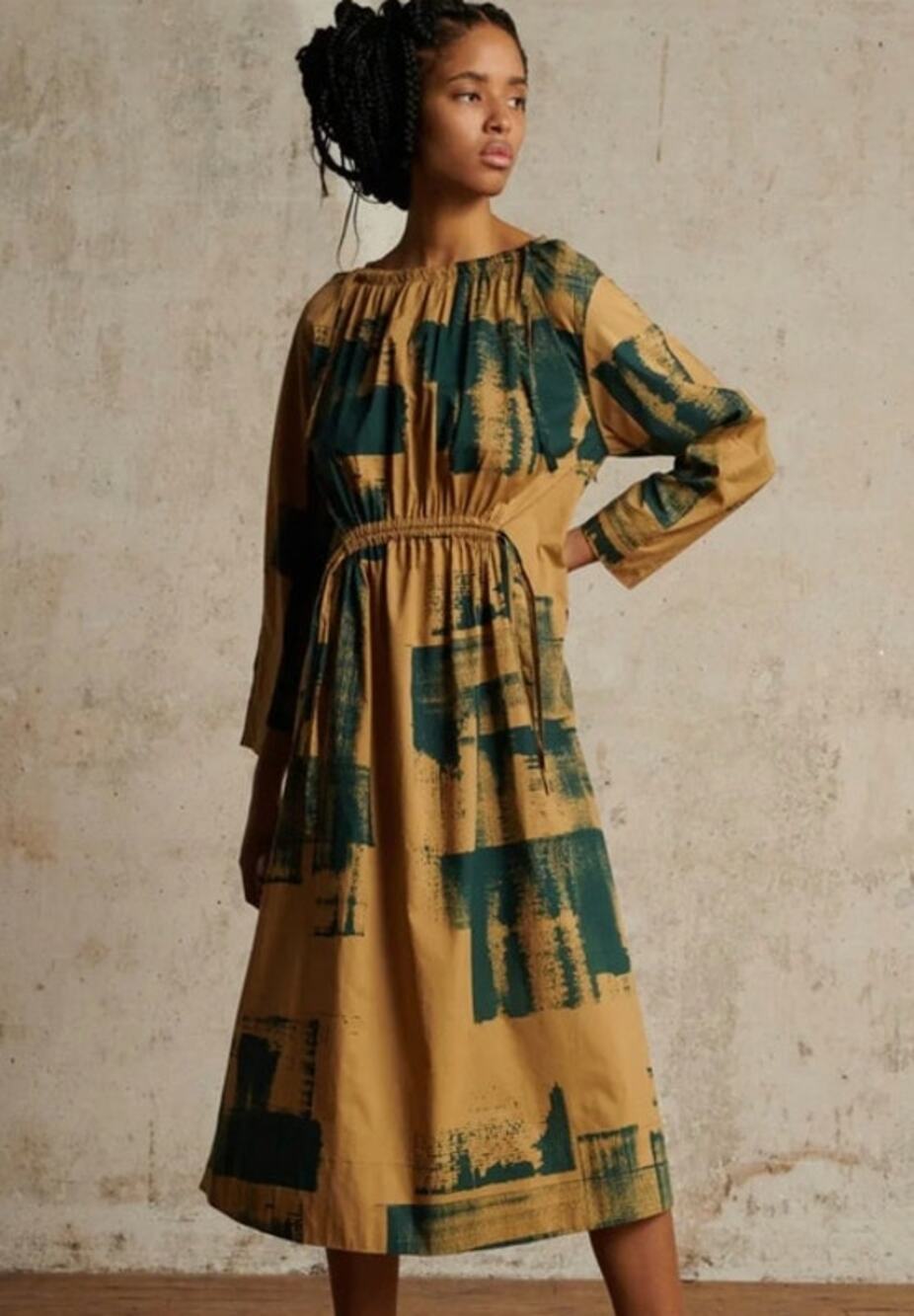 SOEUR Sz 42 10 Uyuni Printed Long Sleeve Midi Dress Fall Cotton